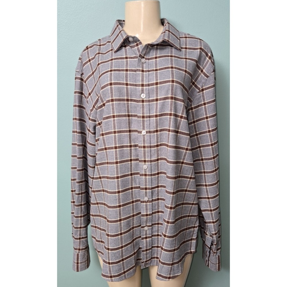 Mens UNTUCKit Burgundy / Blue Plaid Cotton Flannel Shirt Size XL
